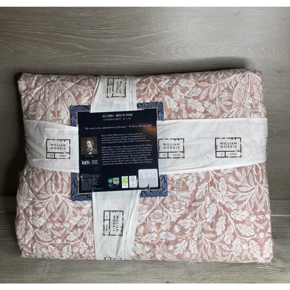 WILLIAM MORRIS Acorn Brick Floral Queen Quilt Coverlet